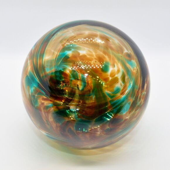 2 Sisters Artisan Glass 4" Amber & Green Speckled Blown Glass Ornament - Picture 6 of 7